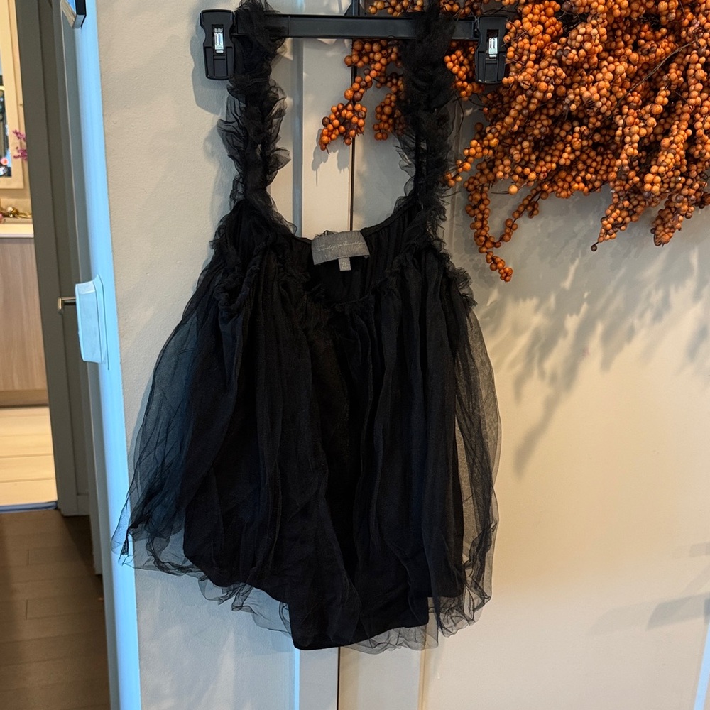 Black Ruffled Sleeveless Top